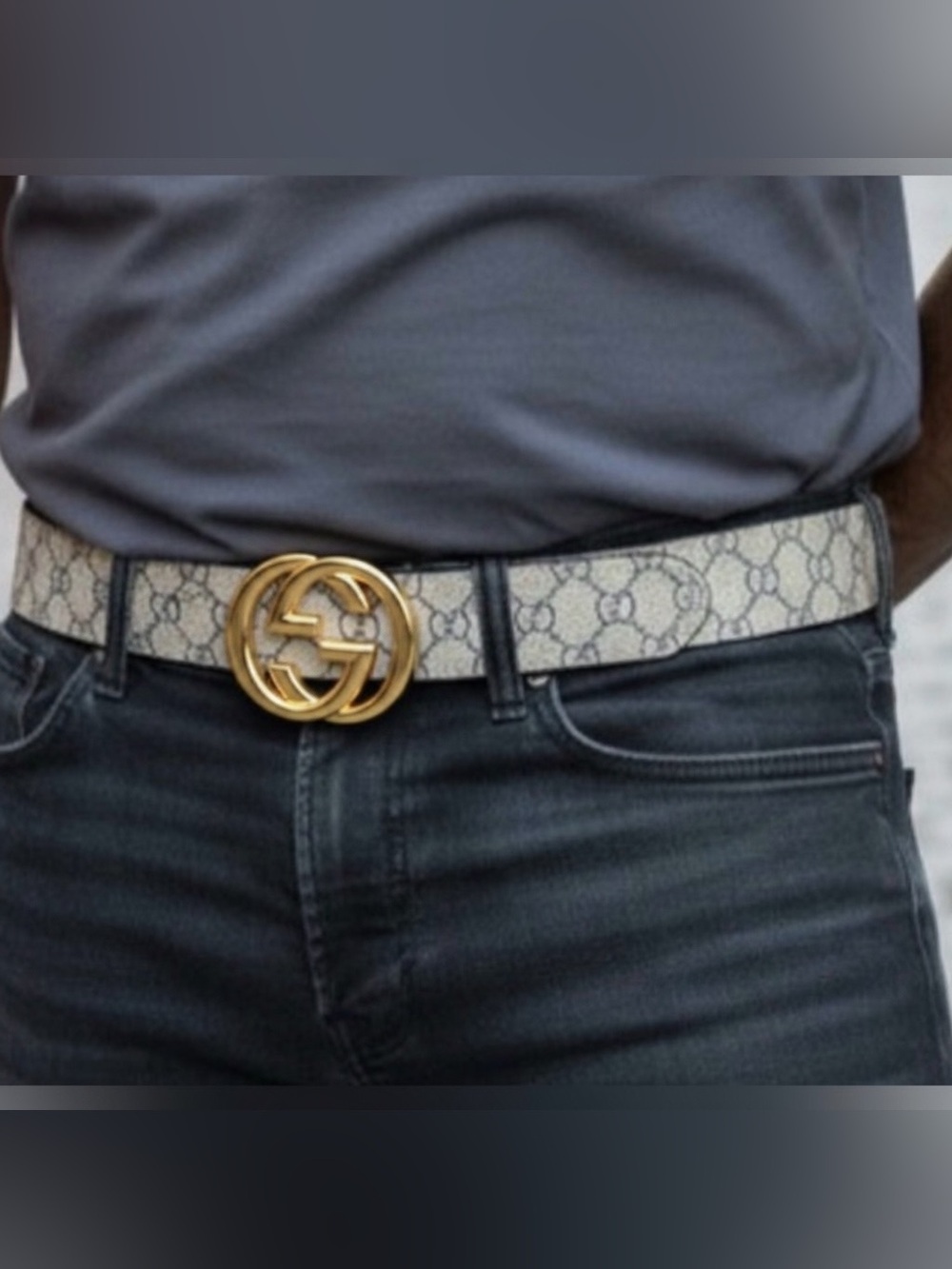 monogram GG Supreme blue belt interlocking gold  G buckle. Unisex size 110 new